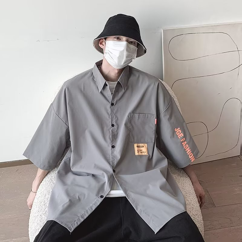 Áo Sơ Mi Tay Ngắn Dáng Rộng Phong Cách Nhật Bản Thời Trang Mùa Hè Cho Nam