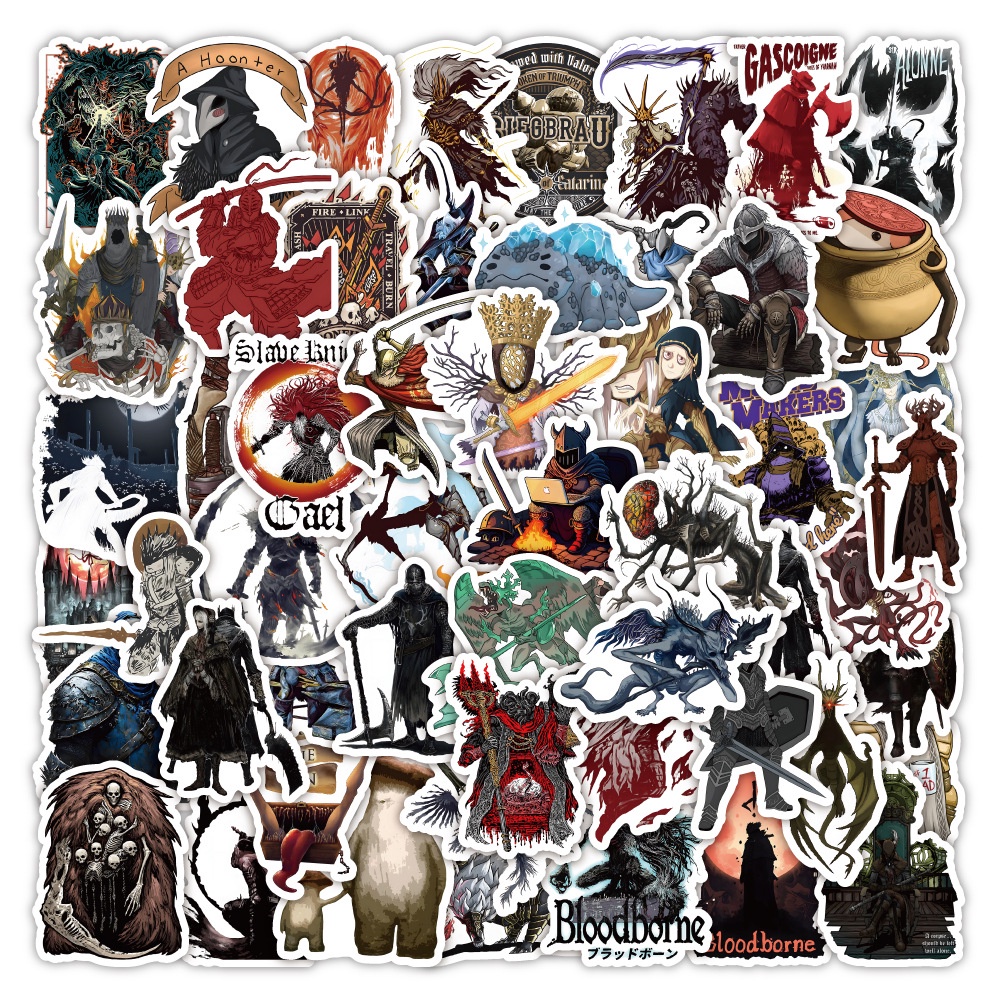 Y&P| Hình Dán Chống Nước Bloodborne Trò Chơi Điện Tử Mũ Bảo Hiểm Máy Tính Xách Tay Hành Lý Dán Thiết Lập, 50 tờ