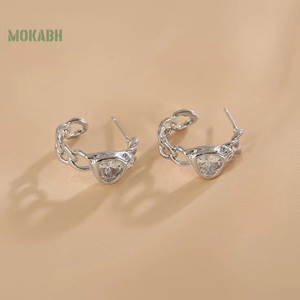 1 Đôi Bông Tai Hình Trái Tim Đính Đá Thời Trang Dành Cho Nữ