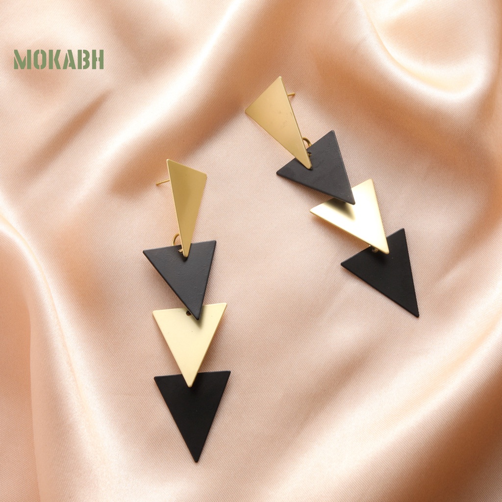 1 Đôi Bông Tai Hình Tam Giác Dáng Dài Mạ Điện Nhiều Màu Thời Trang