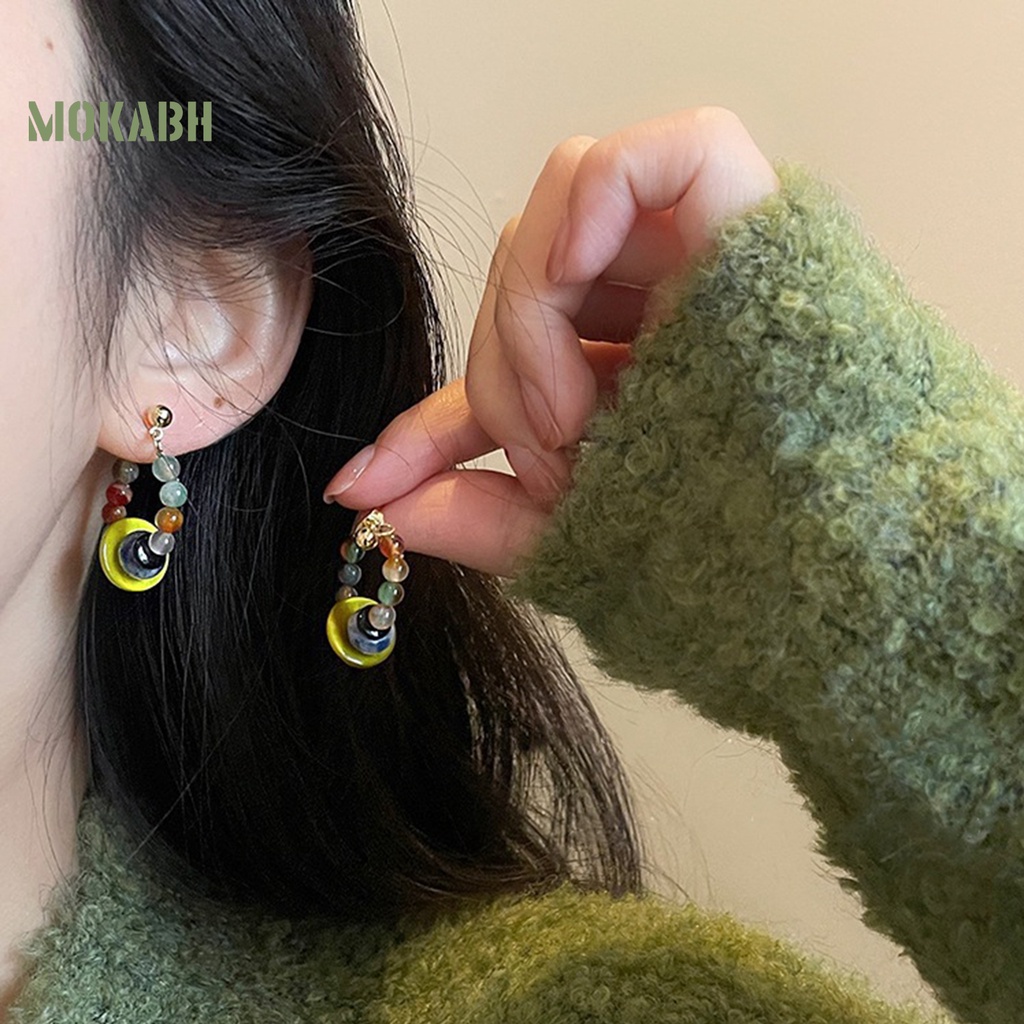 1 Đôi Bông Tai Hợp Kim Đính Hạt Màu Bóng Phong Cách Dân Tộc Vintage Không Gây Dị Ứng Thời Trang