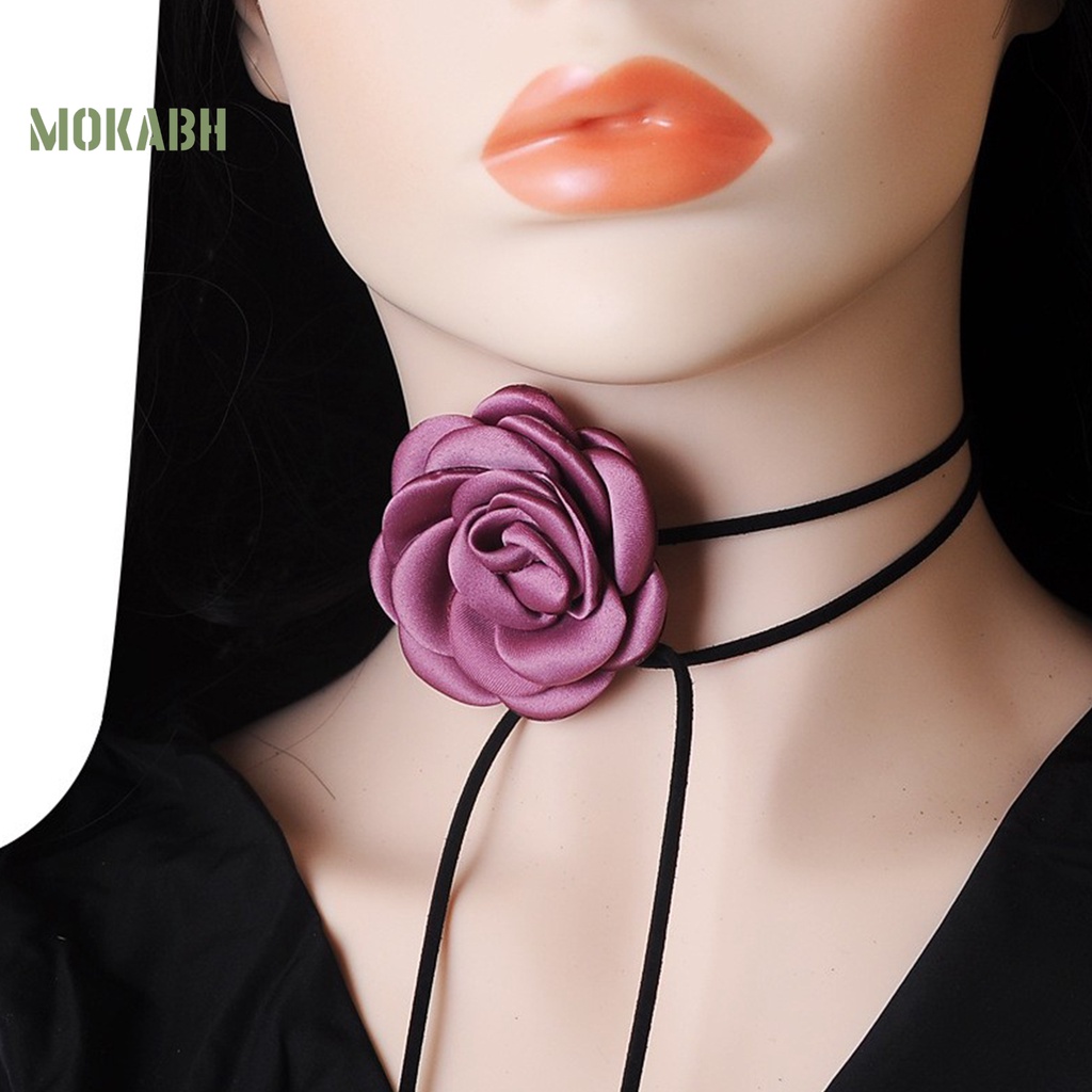Vòng Cổ Choker Màu Trơn Họa Tiết Hoa Thanh Lịch Có Thể Điều Chỉnh Cho Nữ