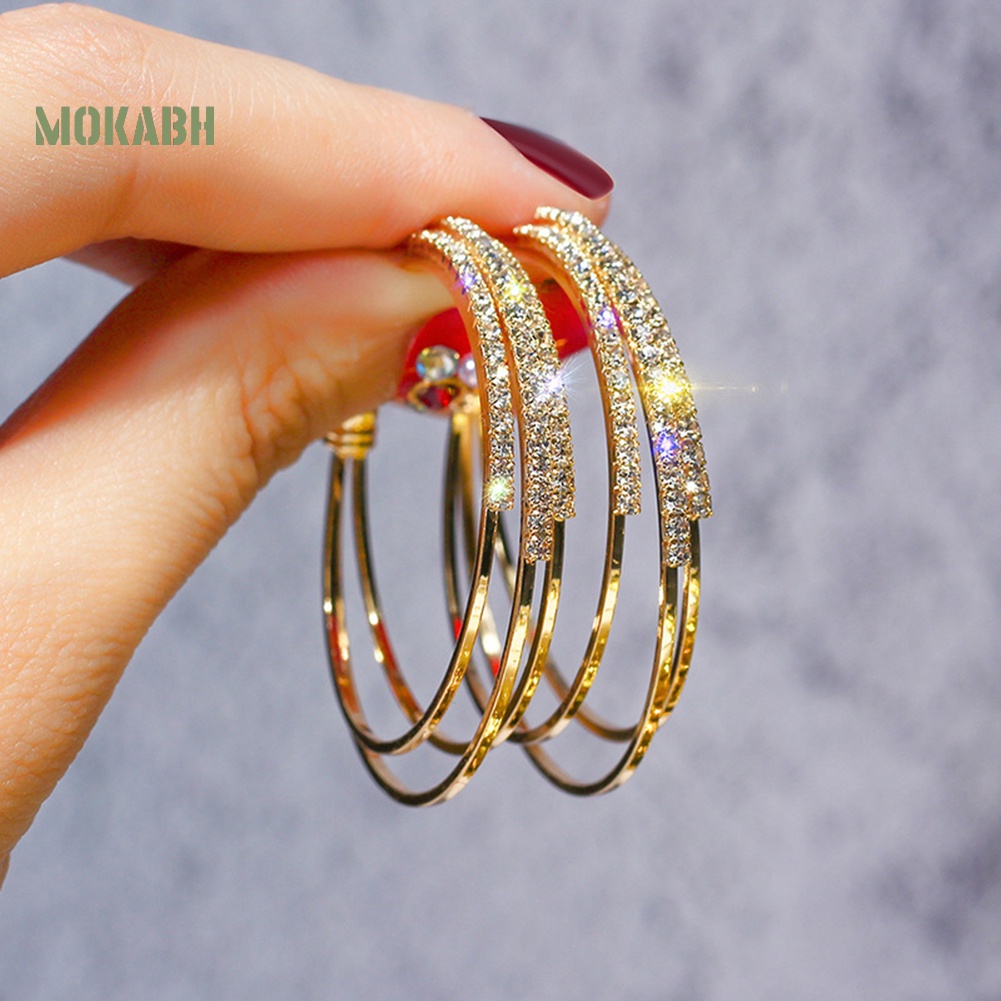 Khuyên Tai Vòng Ba Lớp Đính Đá Tinh Tế Cho Nữ