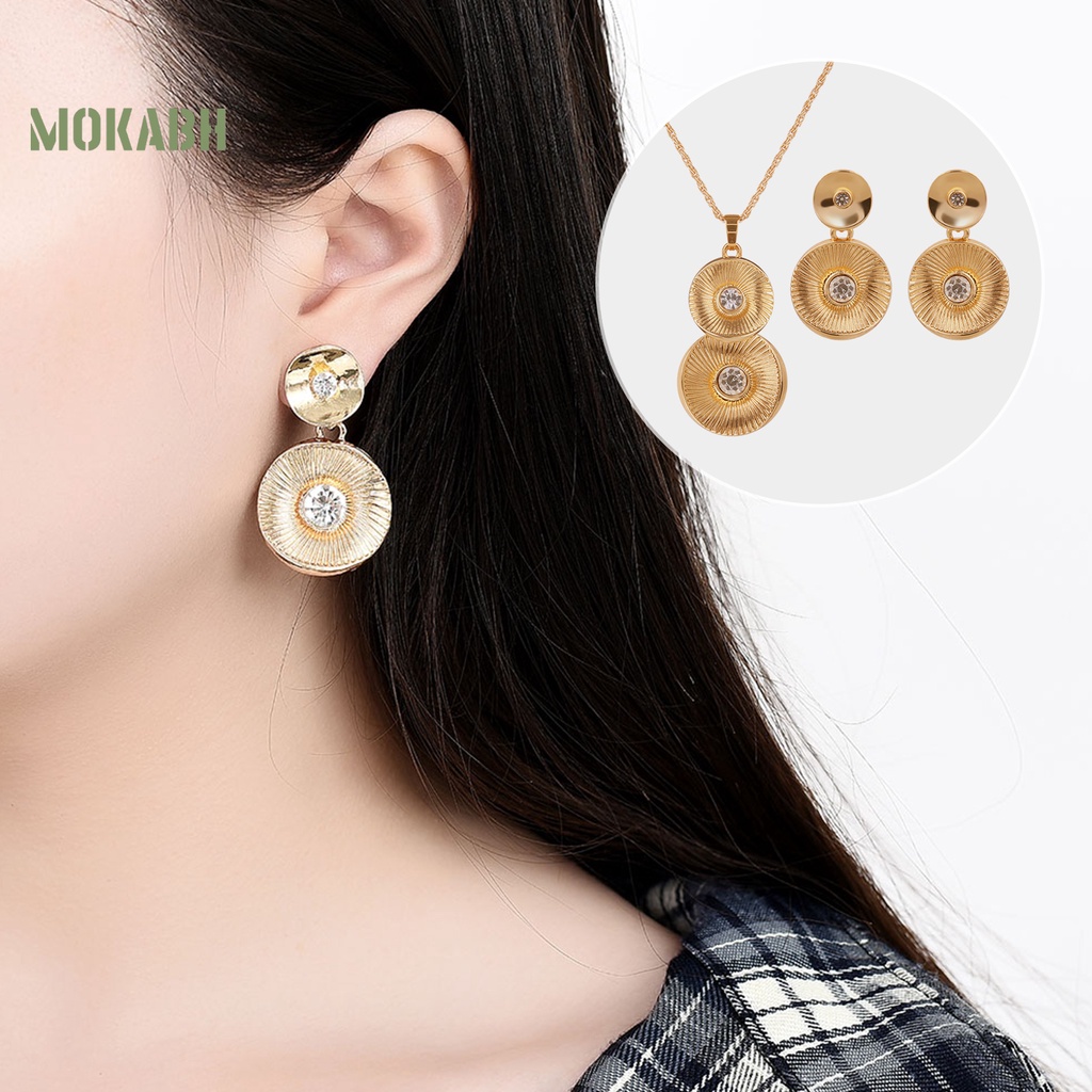 1 Bộ Vòng cổ + Bông Tai Mạ Niken Đính Pha Lê Nhân Tạo Kiểu Hình Học Phong Cách Cổ Điển Thời Trang