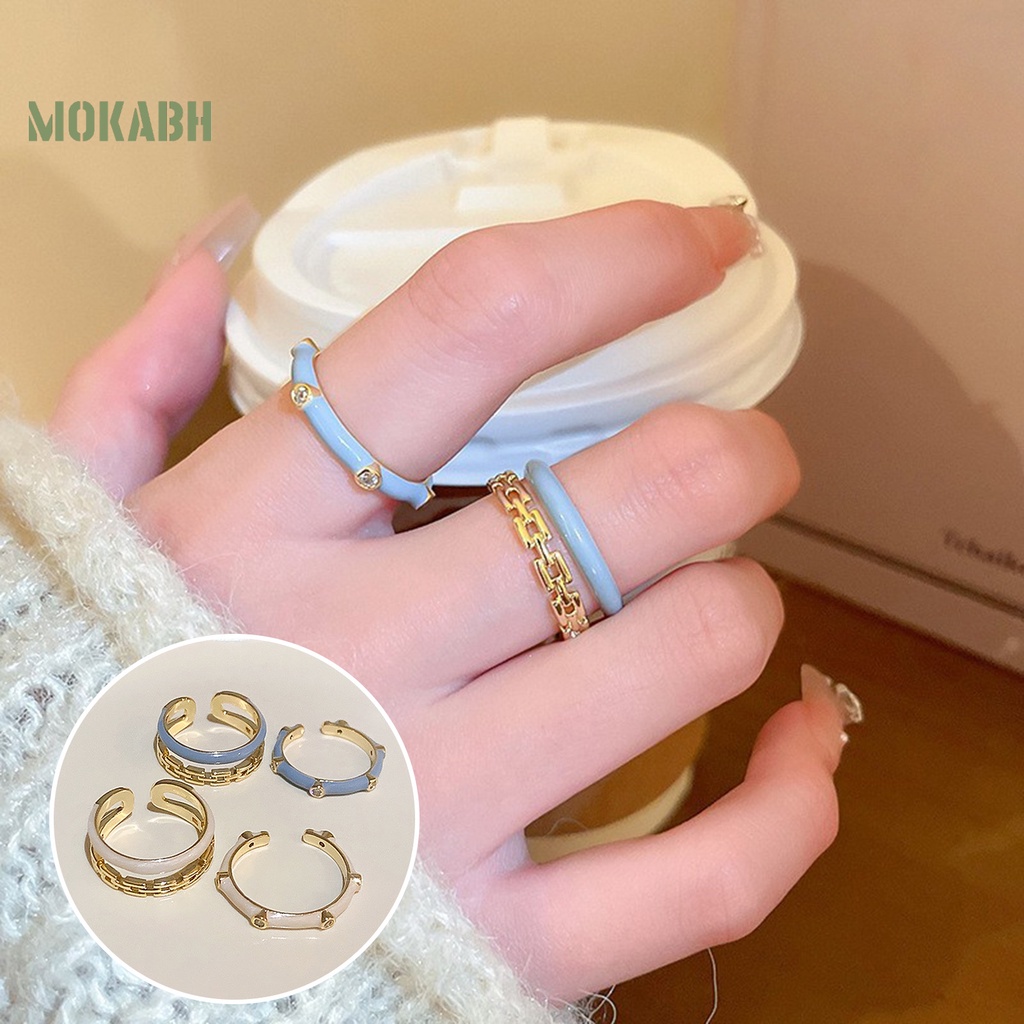 [Mới] Nhẫn Hai Lớp Dạng Hở Mạ Vàng Trơn Phối Dây Xích Thời Trang Có Thể Điều Chỉnh Làm Quà Tặng Cho Nữ