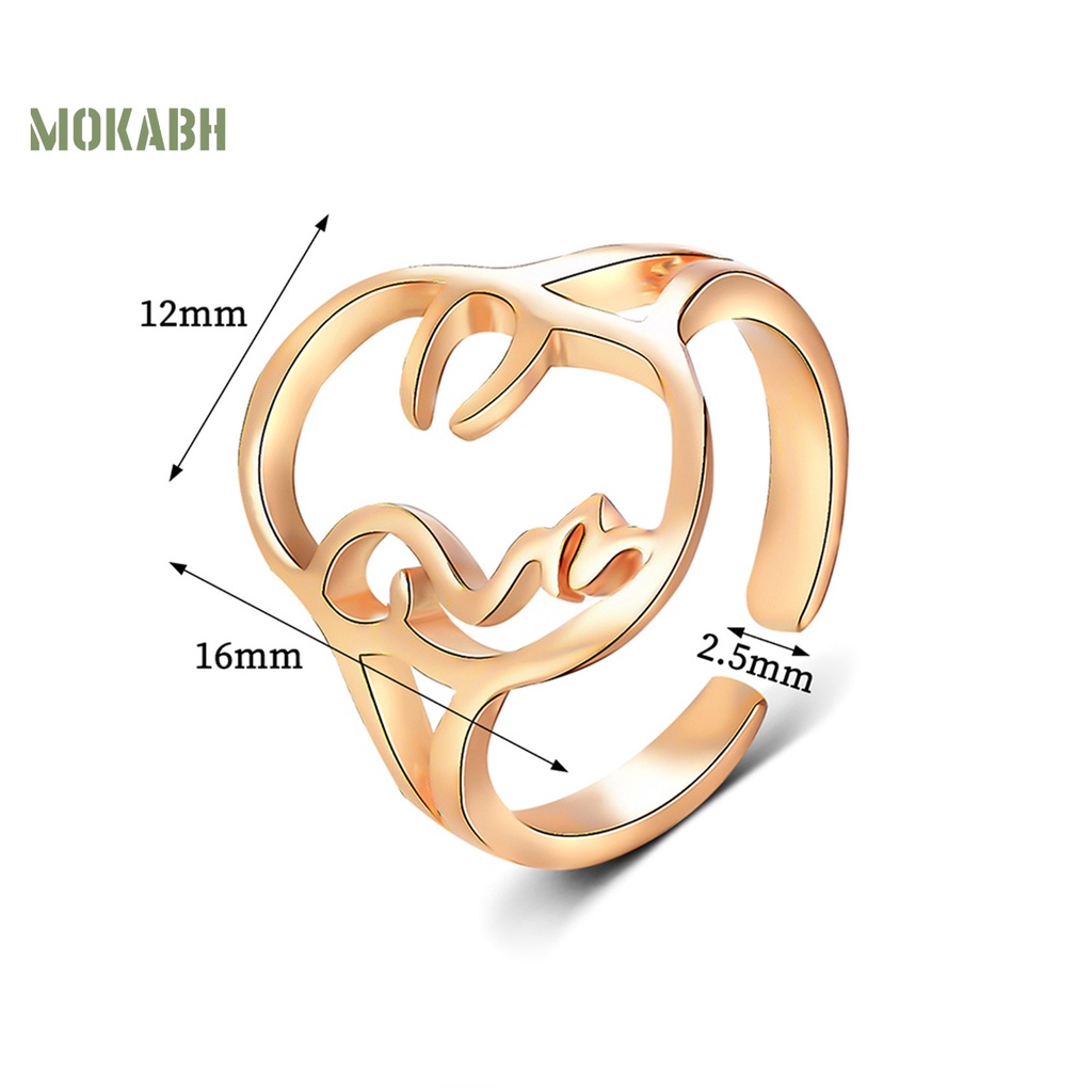 Bộ 2 Nhẫn Đeo Tay Họa Tiết Mặt Trừu Tượng Thiết Kế Điều Chỉnh Được Không Phai Màu Phong Cách Tối Giản