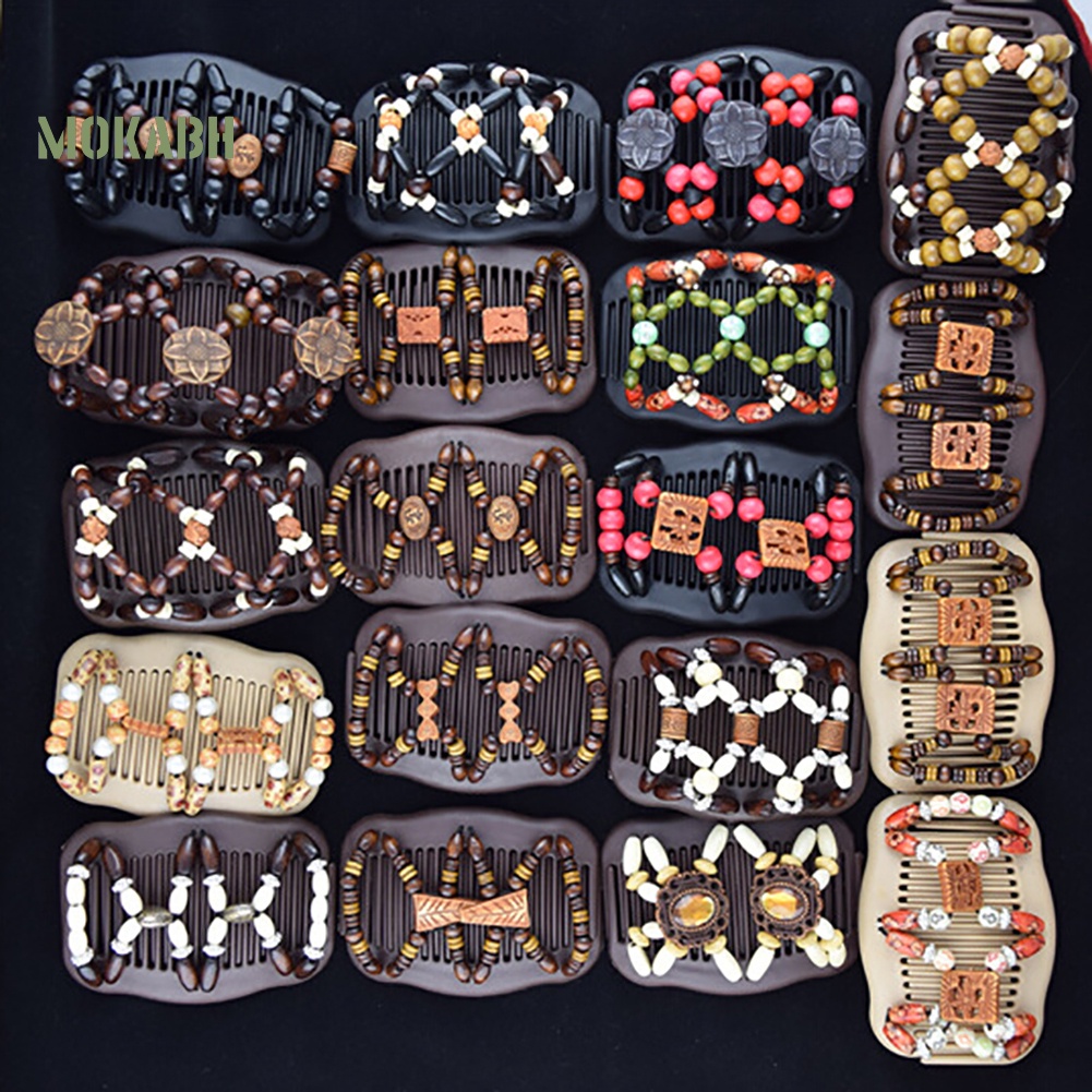 Lược Cài Tóc Hai Mặt Co Giãn Đính Hạt Phong Cách Vintage Cho Nữ