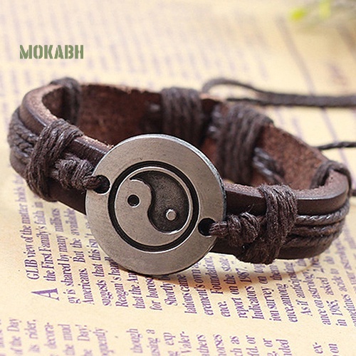 [Hot] Vòng Tay Giả Da Bện Họa Tiết Âm Dương Tai Chi Ying Yang Bằng Hợp Kim Cho Nam Và Nữ