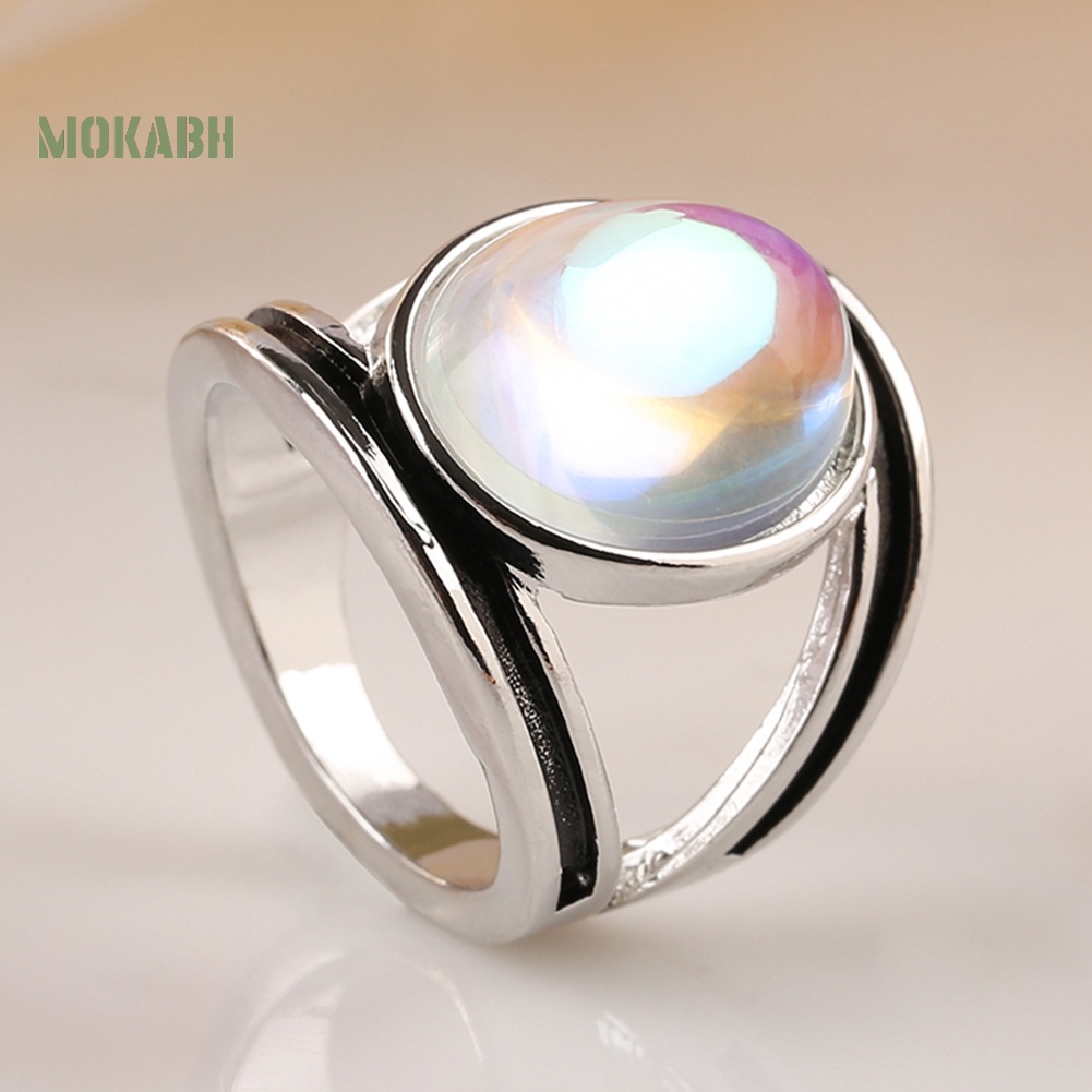 Nhẫn Đính Đá Mặt Trăng Lớn Nhiều Màu Thời Trang Cho Nữ