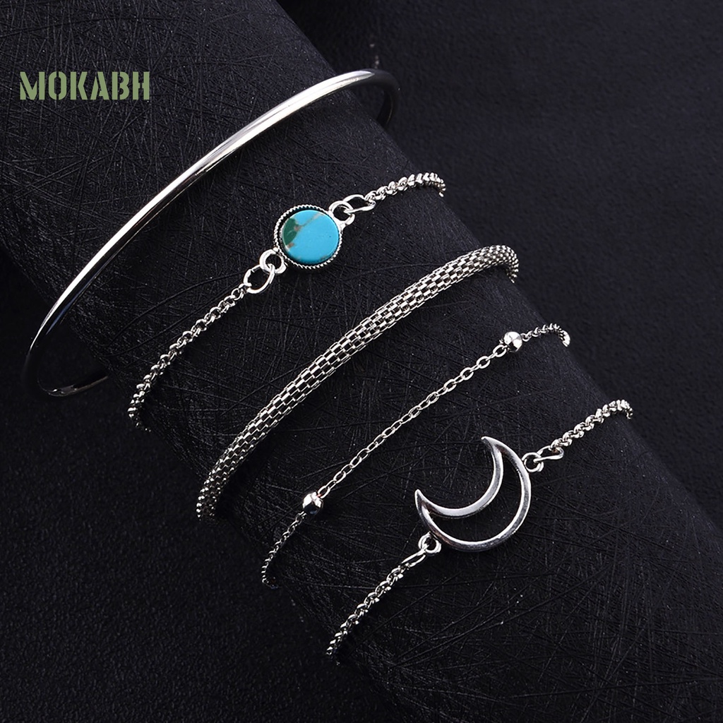 Set 5 Vòng Tay Hợp Kim Nhiều Hình Dạng Cho Nữ