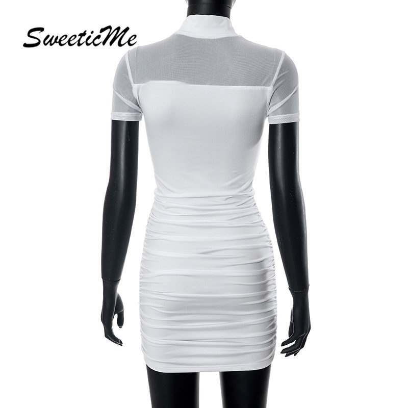 Đầm Ngắn Tay Cổ Lọ Màu Trơn Dáng Ôm Thời Trang 2023 Gợi Cảm Cho Nữ