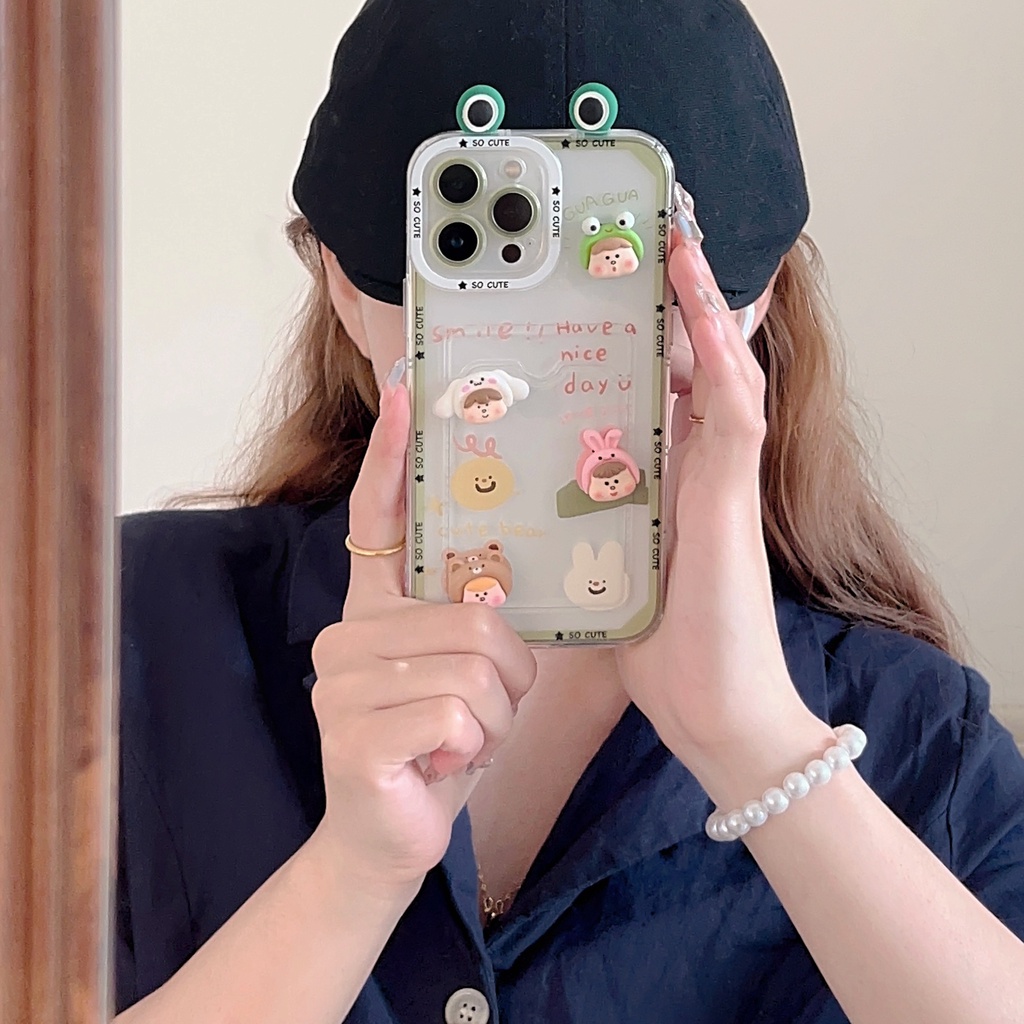 Ốp Điện Thoại TPU Mềm Trong Suốt Hình Động Vật Dễ Thương Có Ngăn Đựng Thẻ Cho iPhone 14 13 12 11 Pro XR XS Max 7 8 Plus
