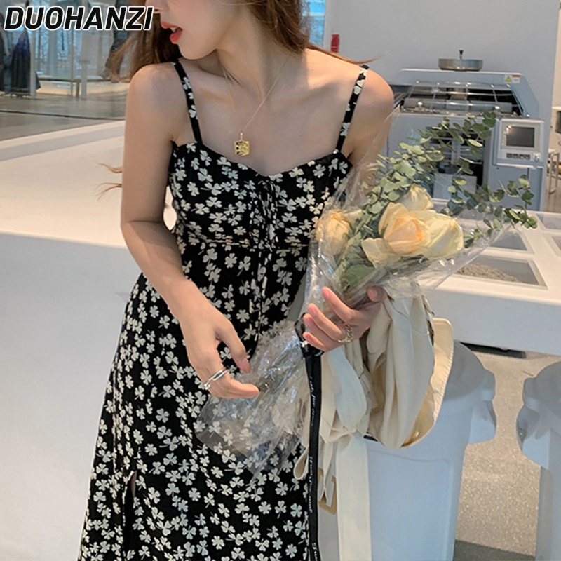 Đầm hai dây DUOHANZI phong cách Pháp cá tính thời trang mùa hè dành cho nữ