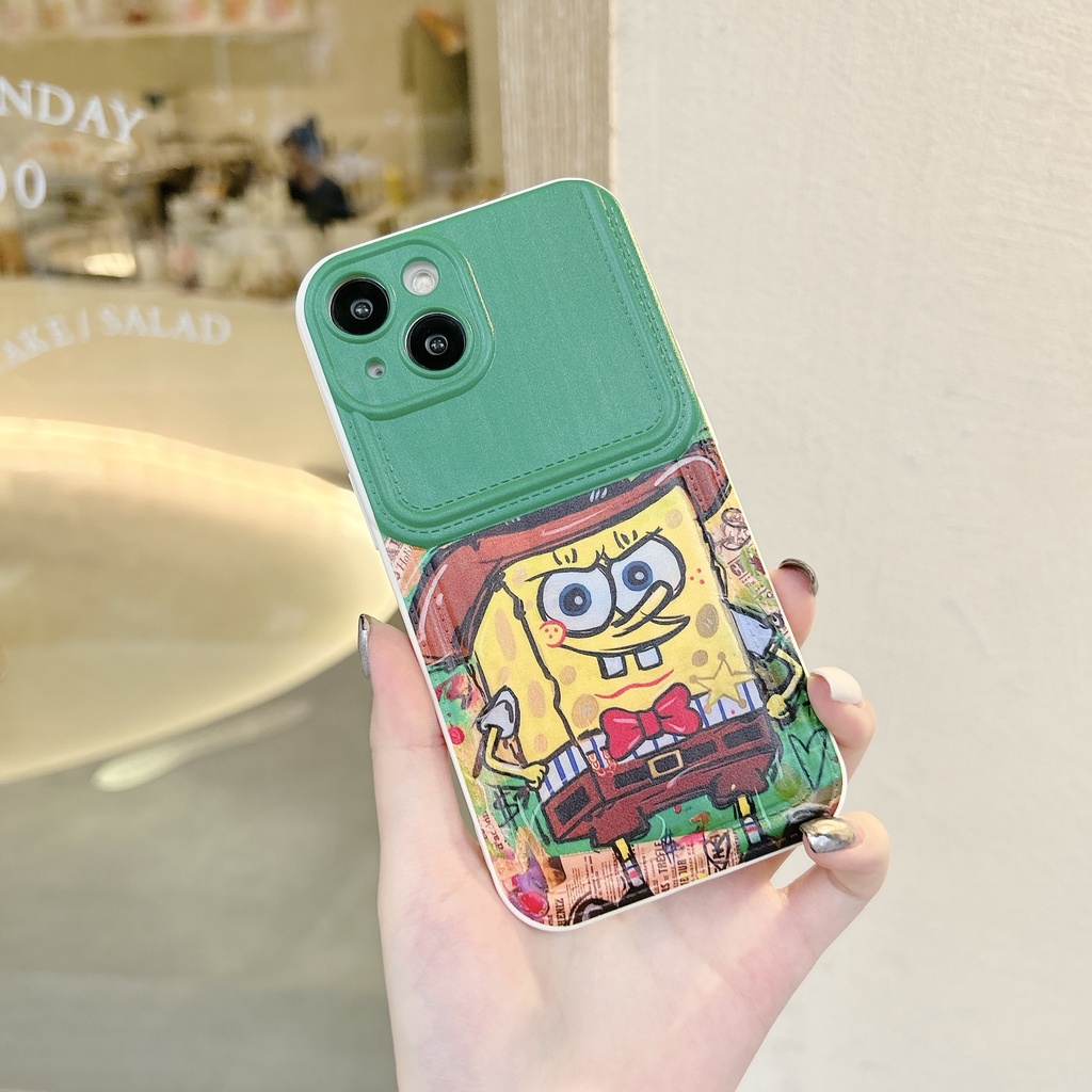 Ốp Điện Thoại tpu Dẻo Họa Tiết Hoạt Hình Spongebob Có Ngăn Đựng Thẻ Cho iPhone 14 13 12 11 PRO MAX