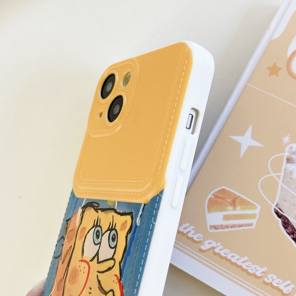 Ốp Điện Thoại tpu Dẻo Họa Tiết Hoạt Hình Spongebob Vui Nhộn Kèm Ngăn Đựng Thẻ Cho iPhone 14 13 12 11 PRO MAX