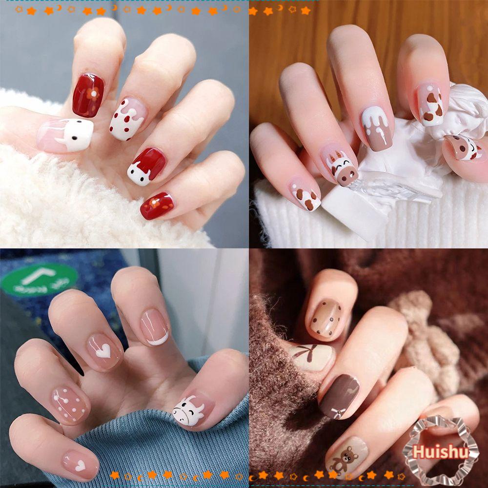 Bộ 24 Móng Tay Giả Ngắn / Tròn / Vuông Che Phủ Toàn Diện