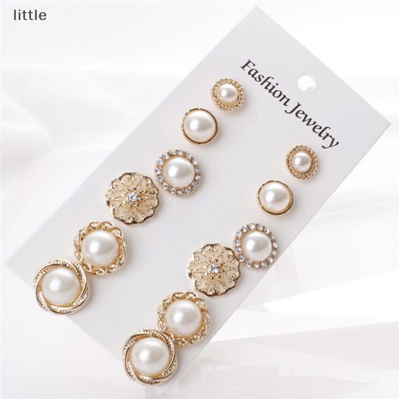 Set 6 Cặp Khuyên Tai Đính Hạt Ngọc Trai Và Đá Pha Lê Nhã Nhặn