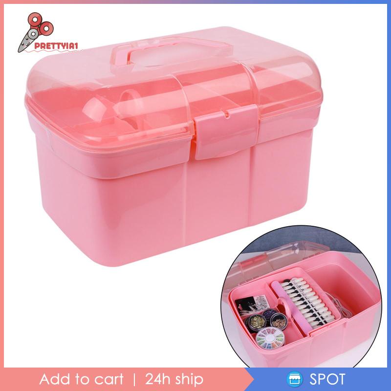 [Prettyia1] Hộp Đựng Dụng Cụ 2 Tầng Có Tay Cầm Di Động Cho Xe Hơi / Phòng Ngủ / Kh