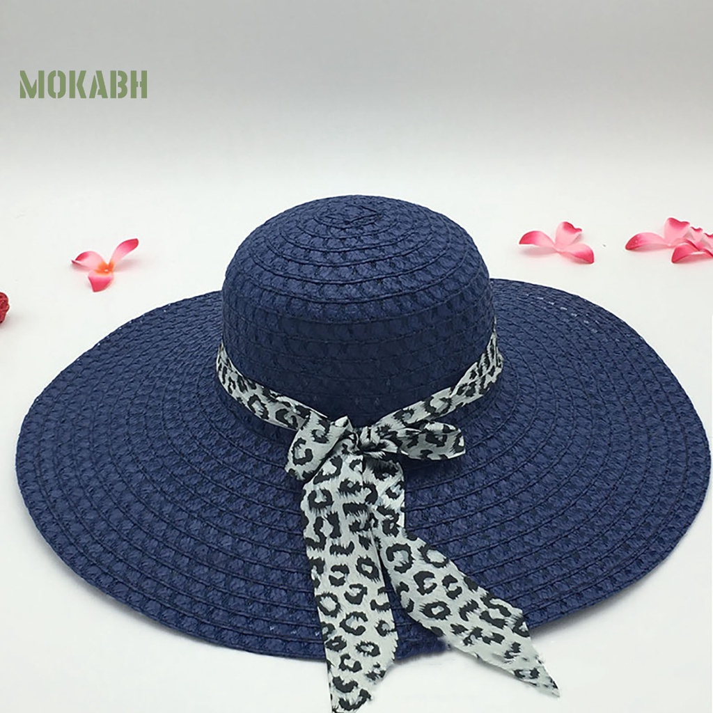 Nón Cối Rộng Vành Phối Nơ Họa Tiết Da Báo Thời Trang Đi Biển Cho Nữ
