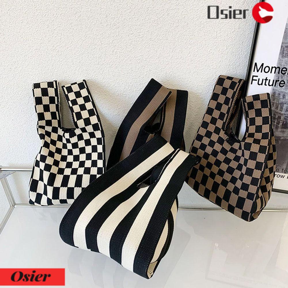 Túi Đeo Vai Đan Len Họa Tiết Kẻ Sọc Có Thể Tái Sử Dụng 1 Lần Cho Nữ