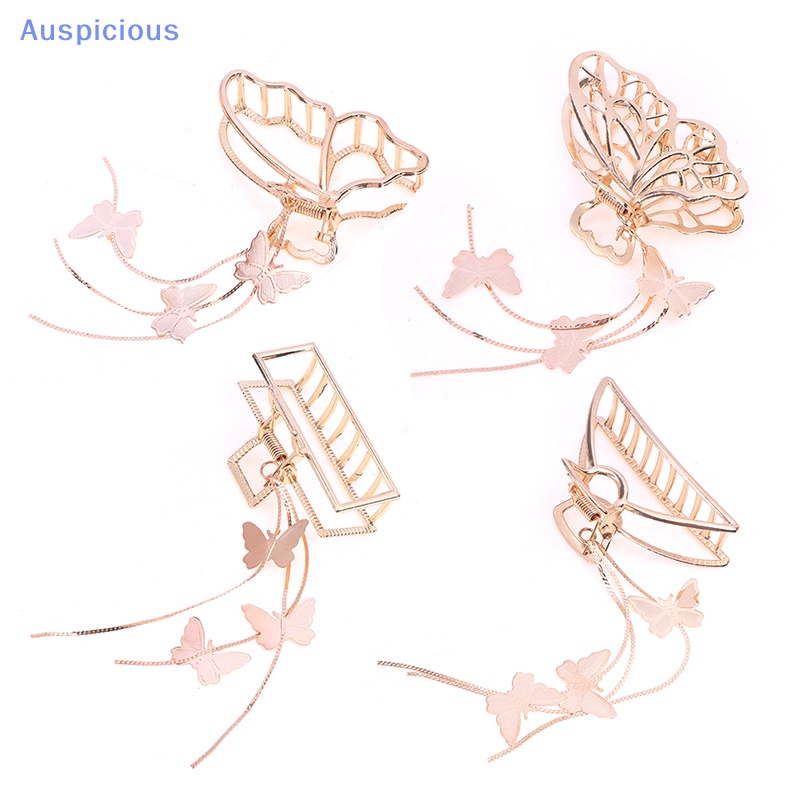 Kẹp Tóc Hình Bướm Lớn Màu Vàng Đính Ngọc Trai Phong Cách Vintage Thanh Lịch