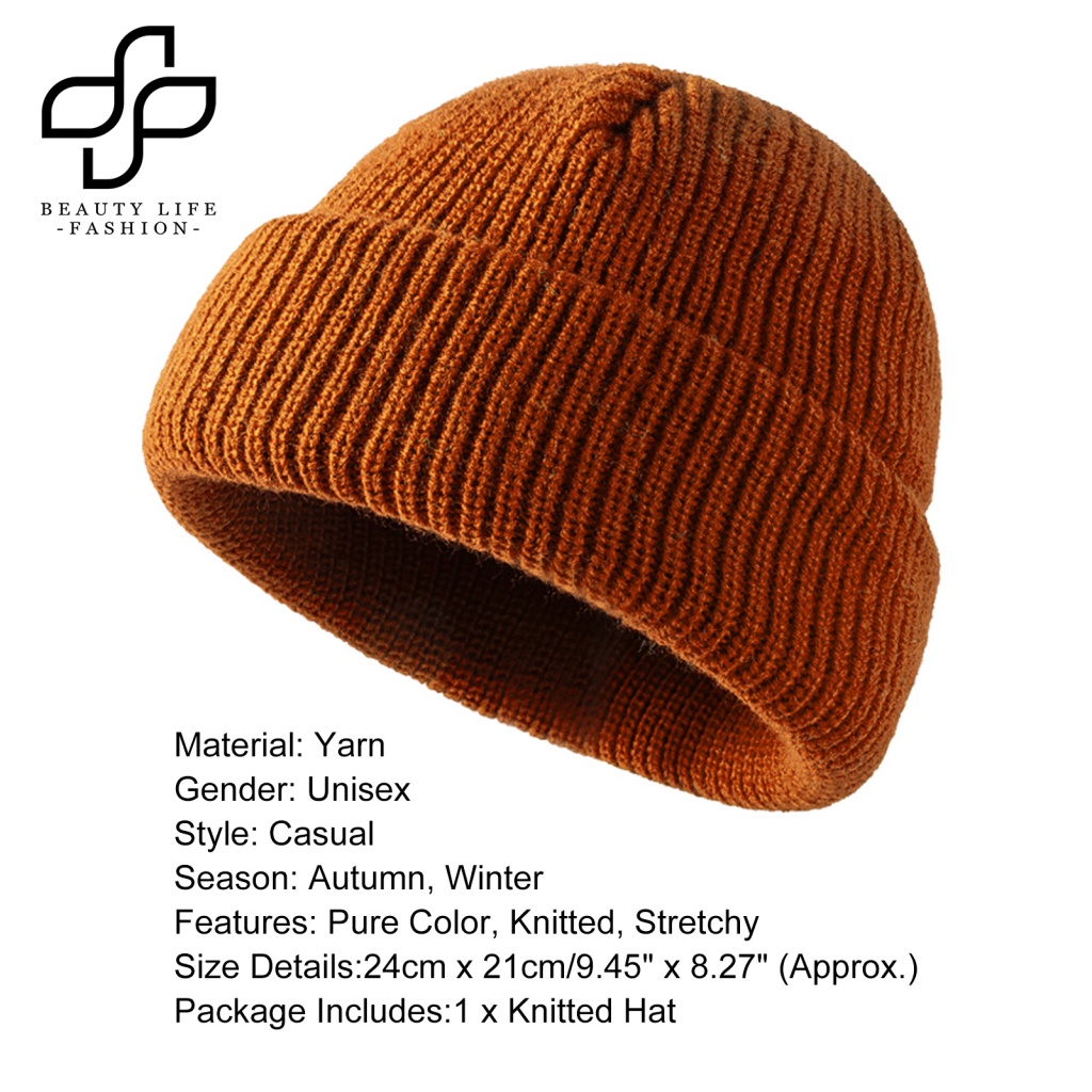 Mũ Beanie Dệt Kim Màu Trơn Dày Dặn Co Giãn Thời Trang Thu Đông Dành Cho Nữ