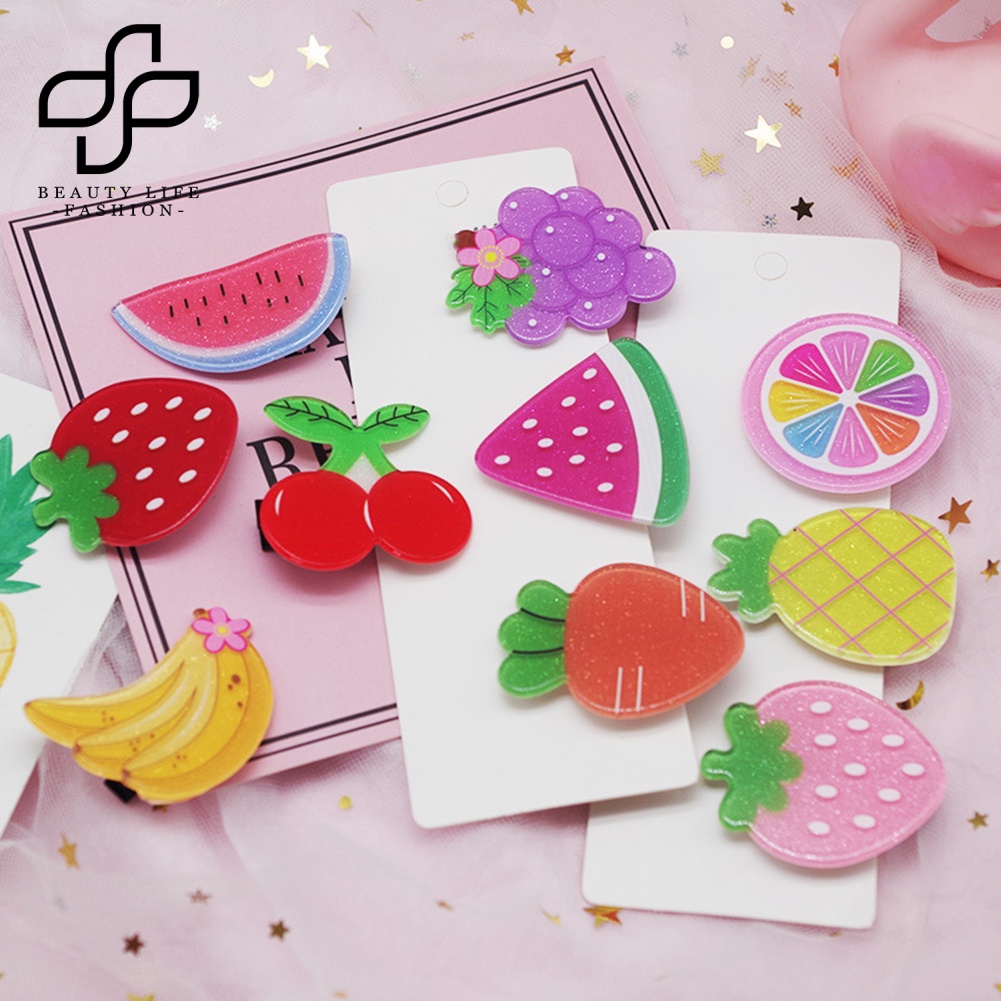 Bộ 2 Kẹp Tóc Hình Trái Cây / Cà Rốt / Dâu Tây Dễ Thương Cho Nữ