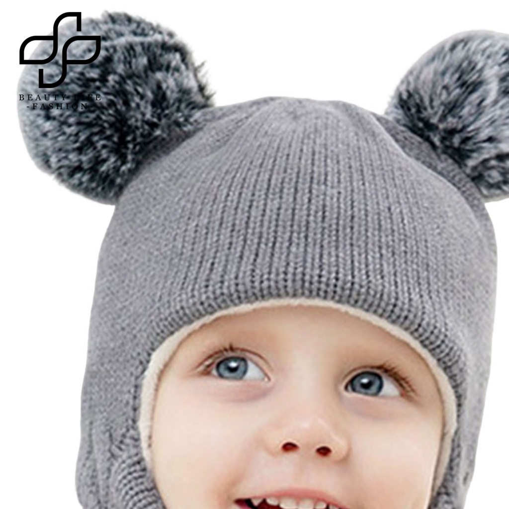 Mũ Beanie Dệt Kim 3 Trong 1 Co Giãn Dày Dặn Giữ Ấm Mùa Đông Cho Bé Trai Và Gái