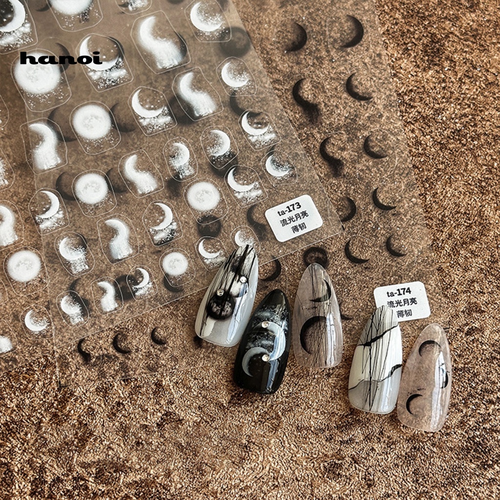 Miếng Dán Móng Tay Hình Mặt Trăng / Đen / Trắng Chống Phai Màu Dễ Tháo Rời DIY