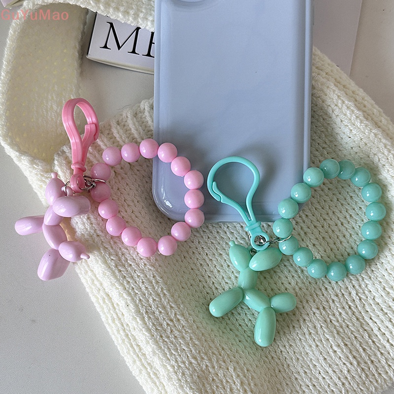 1 Móc Khóa Hình Chú Chó Đeo Bóng Bay Đính Ngọc Trai Dễ Thương