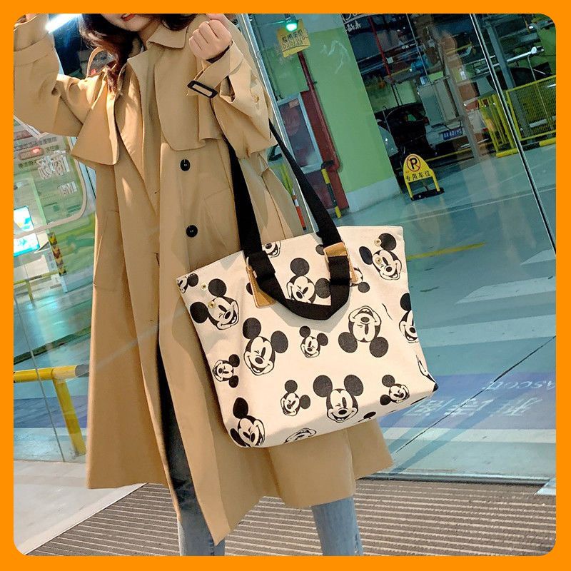 【Mickey】 Túi Xách Nữ Vải Canvas In Hình Chuột Mickey Phong Cách Hàn Quốc Mới