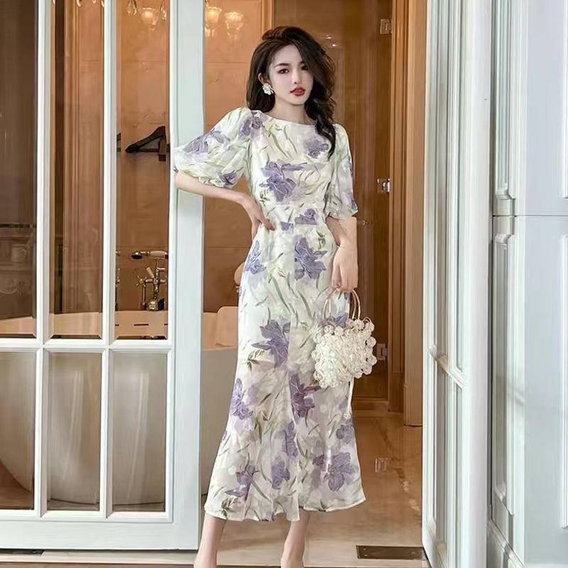 Đầm Hoa Tay Phồng Dáng Dài Thời Trang Xinh Xắn Cho Nữ