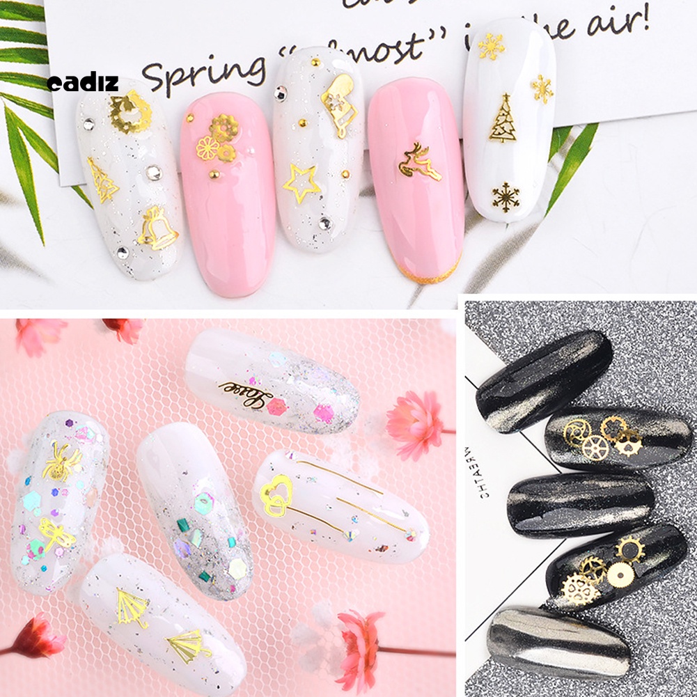 Set 2 Hộp Phụ Kiện Trang Trí Móng Tay Nghệ Thuật Kiểu Bánh Răng Lá Giáng Sinh Bắt Mắt