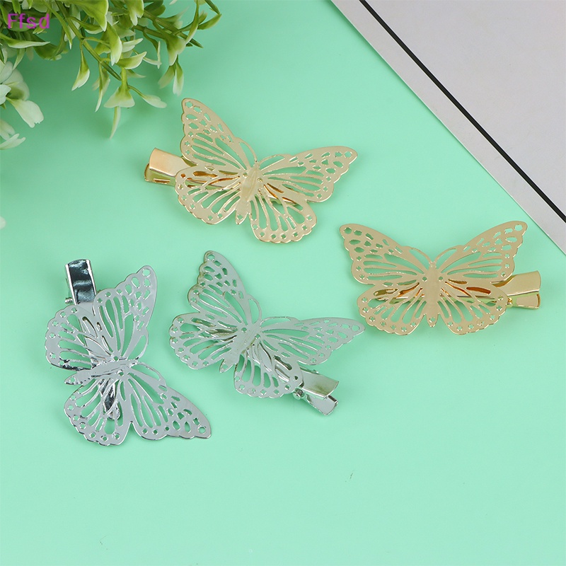 {Ffsd} Bộ 2 Kẹp Tóc Hình Bướm Rỗng Bằng Kim Loại Thanh Lịch Thời Trang Cho Nữ