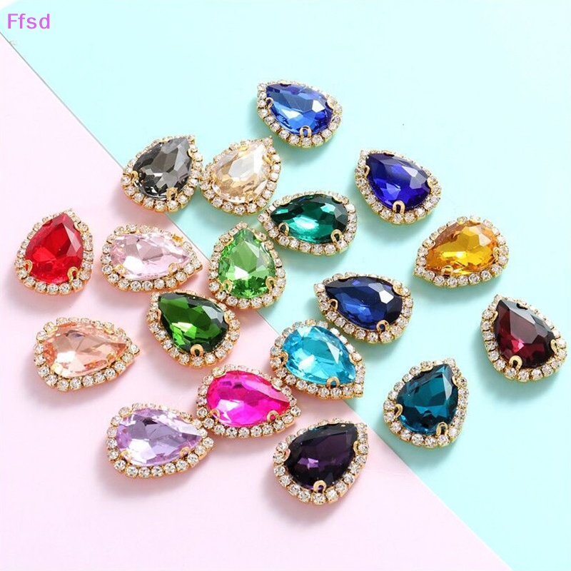 {Ffsd} Phụ Kiện Đá Pha Lê Hình Giọt Nước Có Khóa Cài Bằng Thủy Tinh Màu Vàng Trang Trí Đám Cưới DIY * Bán Chạy