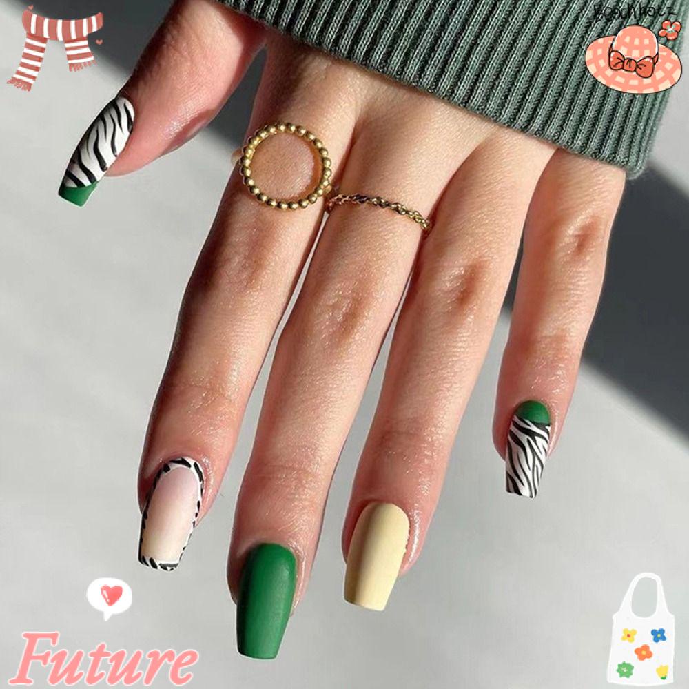 Bộ Móng Tay Giả Màu Đen Kẻ Sọc Có Thể Tháo Rời DIY