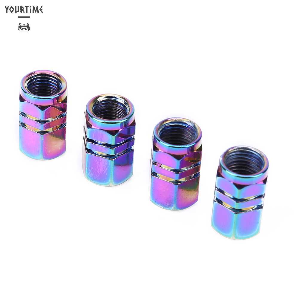 Bộ 4 Nắp Van Bánh Xe Bằng Nhôm Hình Lục Giác Nhiều Màu