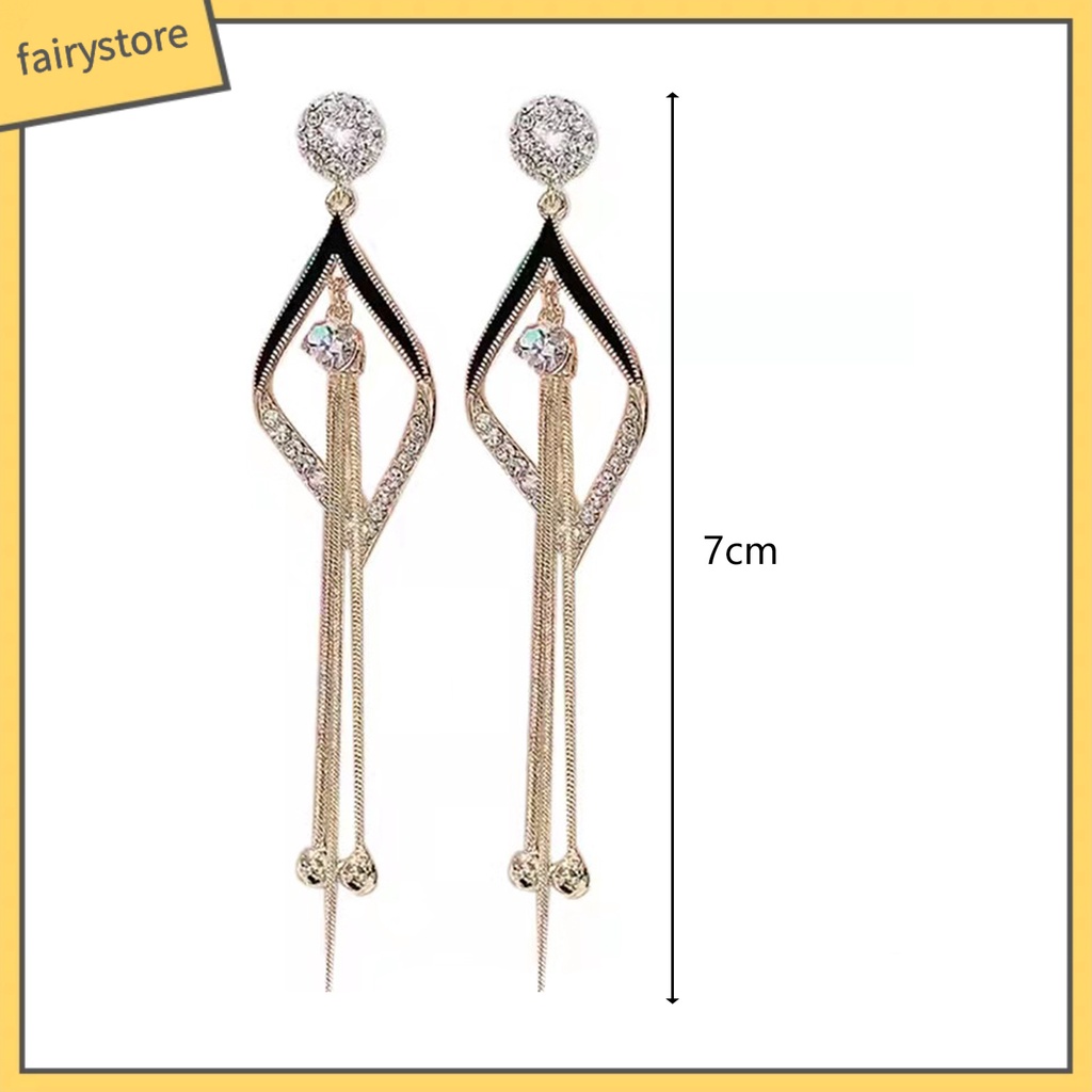 1 Đôi Bông Tai Dáng Dài Đính Đá Phối Tua Rua Thời Trang Cho Nữ