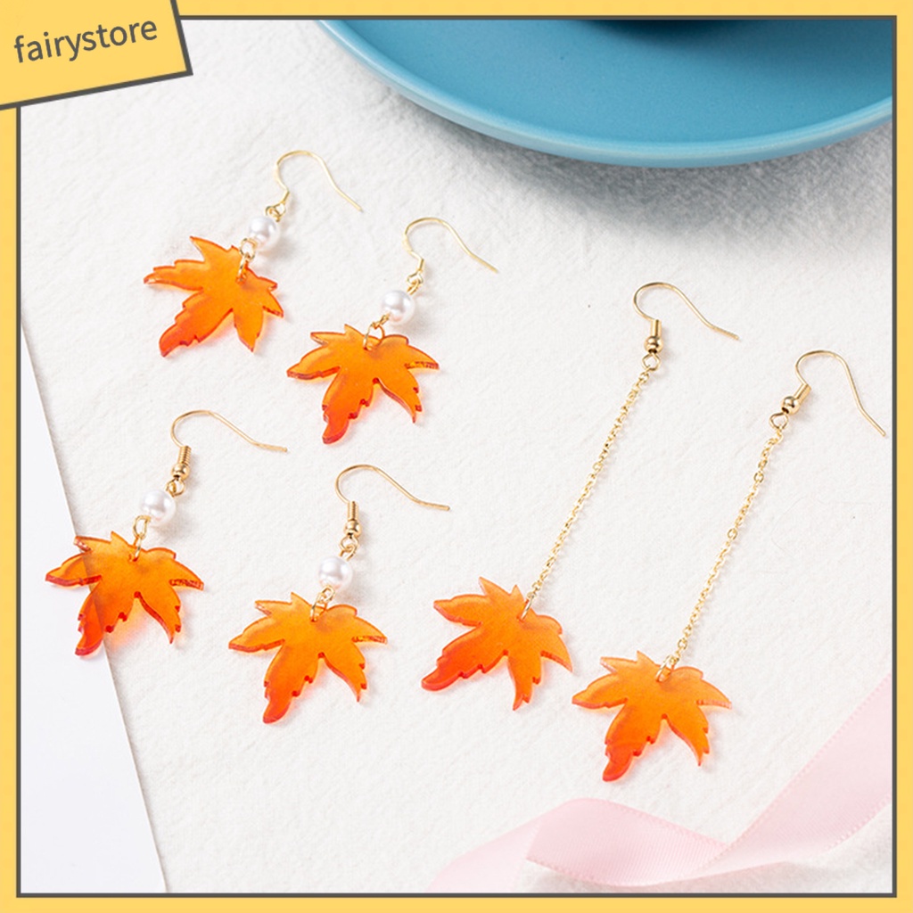 1 Đôi Bông Tai Ngọc Trai Giả Hình Lá Phong Đơn Giản