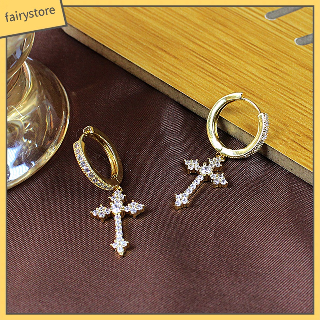 1 Đôi Bông Tai Hình Thánh Giá Đính Đá Zircon Lấp Lánh Dành Cho Nữ
