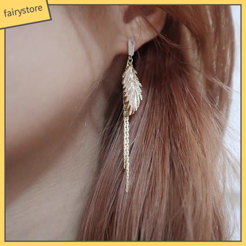 1 Đôi Bông Tai Hình Chiếc Lá Đính Đá Lấp Lánh Dành Cho Nữ