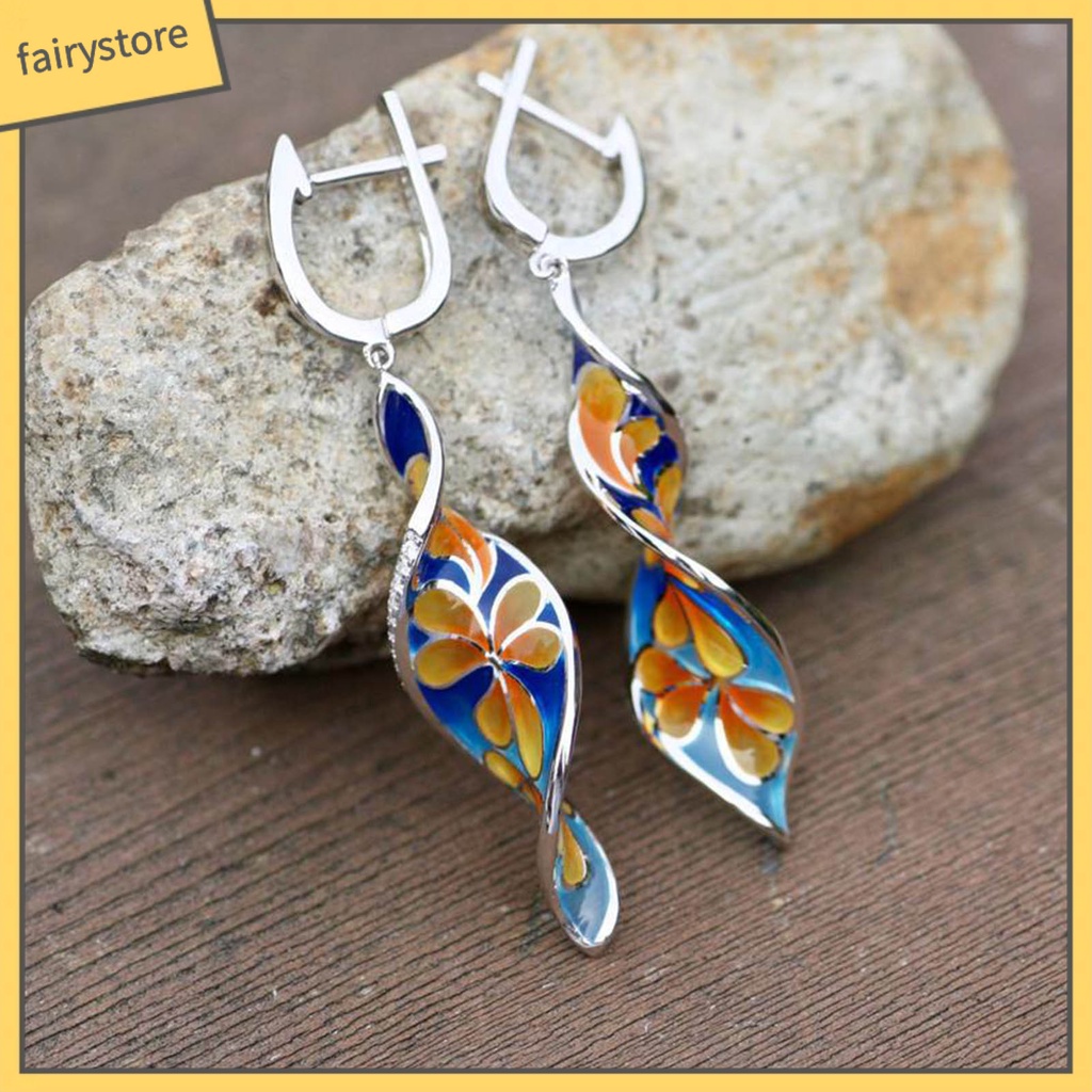 1 Đôi Bông Tai Hình Xoắn Ốc Tráng Men Lâu Trôi Phong Cách Vintage