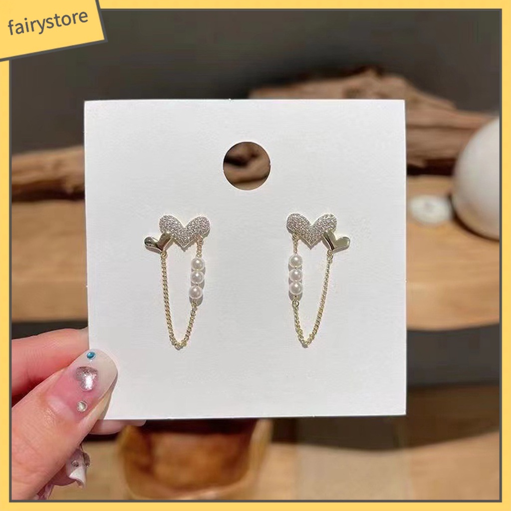 1 Đôi Bông Tai Hình Trái Tim Đính Ngọc Trai Nhân Tạo Thời Trang Dành Cho Nữ