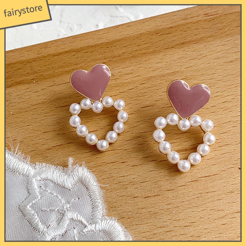 Khuyên Tai Hình Nơ / Bông Hoa / Trái Tim Đính Ngọc Trai Nhân Tạo Thời Trang Dành Cho Nữ