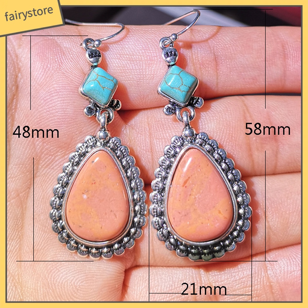 Bông Tai Đính Đá Ngọc Lam Giả Hình Giọt Nước Phong Cách Vintage Dành Cho Nữ