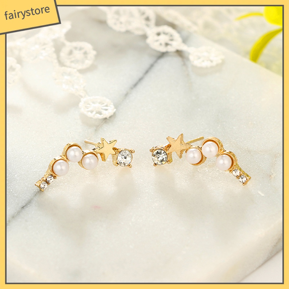 Khuyên Tai Hình Ngôi Sao Đính Đá Và Ngọc Trai Nhân Tạo Thời Trang