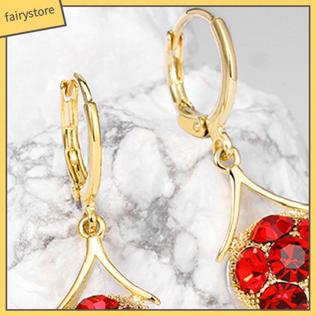 Bông Tai Đính Đá Hình Giọt Nước Màu Đỏ Phong Cách Hàn Quốc Dành Cho Nữ