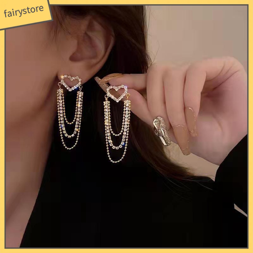 Bông Tai Hình Trái Tim Đính Đá Lấp Lánh Dành Cho Nữ