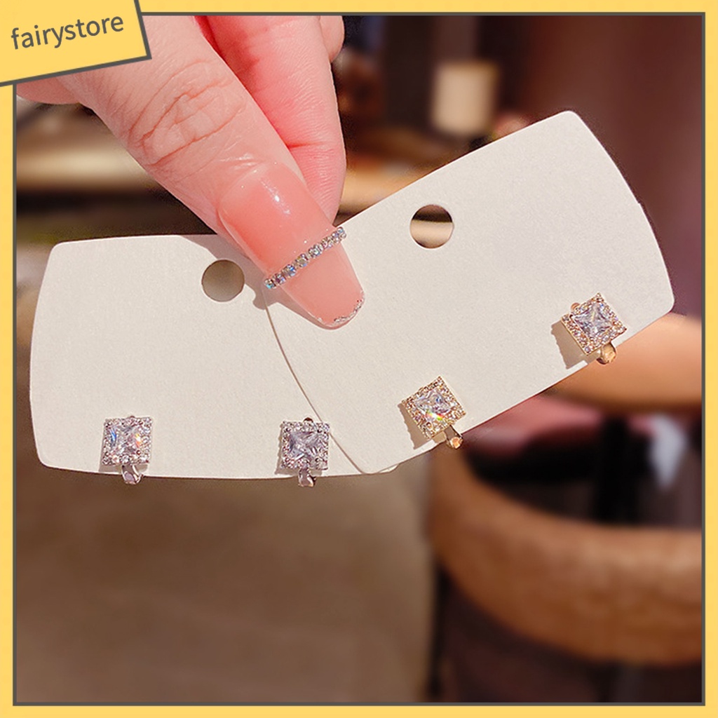 1 Cặp Bông Tai Đính Đá Hình Vuông Lấp Lánh Thời Trang Hàng Ngày