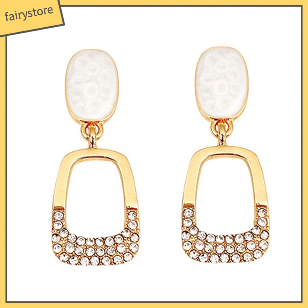 1 Đôi Bông Tai Hình Vuông Đính Đá Thời Trang Dành Cho Nữ